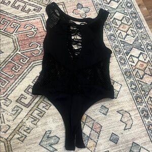 Black mesh Lace-Up Bodysuit